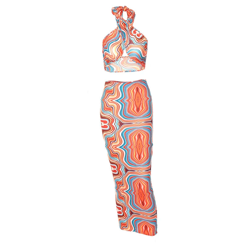 "Don't Worry About Me" Sexy Tie Dye 2 Piece Bodycon Outfit Set