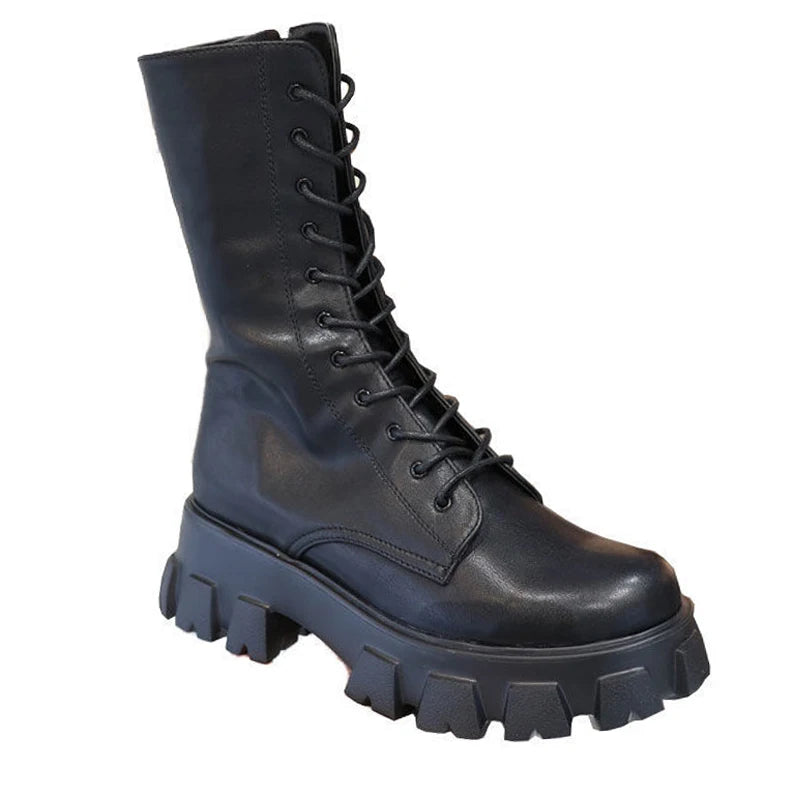 “Too Cute To Care” Women’s Designer Lace Up Mid Calf Chelsea Boots