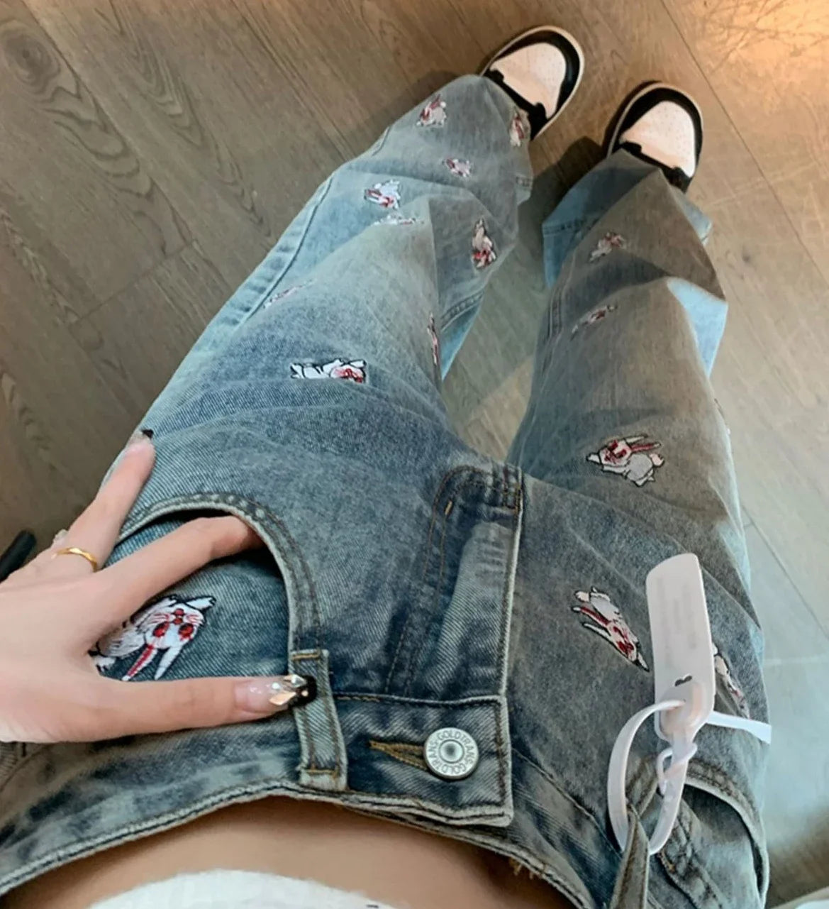 "Jinka" Women's Embroidered High Waist Straight Leg Jeans