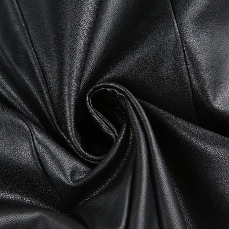 “Hot Lil Diva” Sexy Black Leather Long Sleeve Jumpsuit