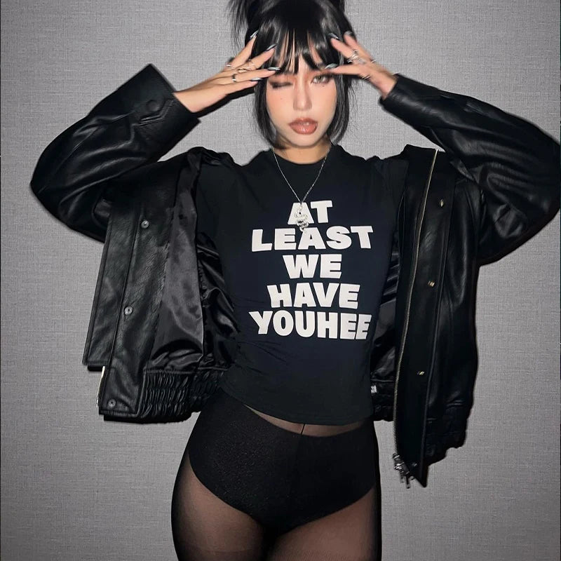 "At Least We Have You" Women's Graphic Print Retro Y2K Style Cropped T-Shirt