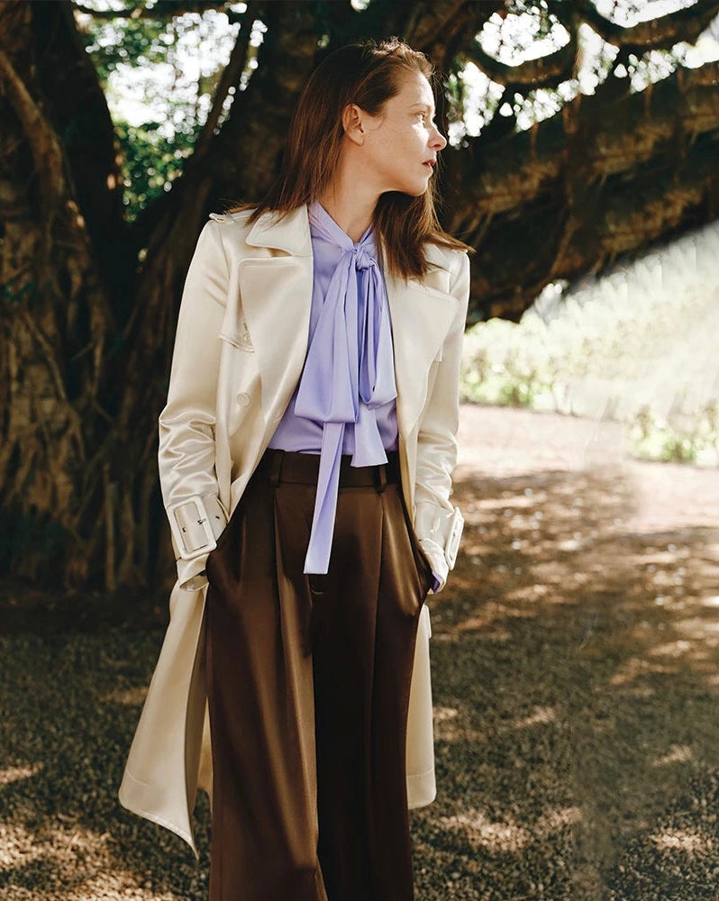 "England" Women's Mulberry Silk Belted Trench Coat