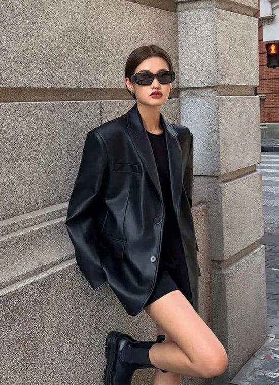 “Lara” Women’s Soft Leather Korean Style Long Sleeve Blazer