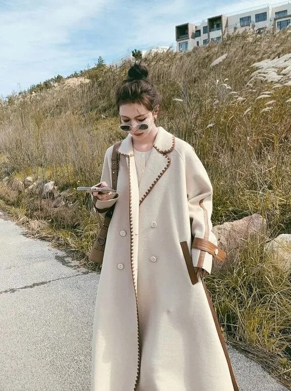 “Helena” Women’s Contrast Double-sided Wool Designer Coat