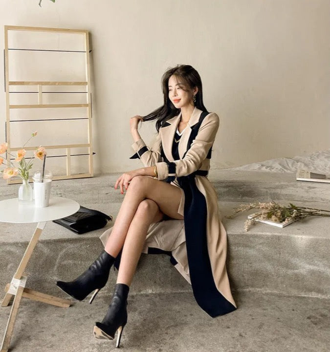 ”Ducet” Women’s Beige Wool Designer Trench Coat