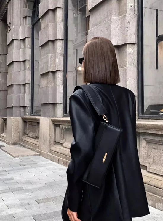 “Lara” Women’s Soft Leather Korean Style Long Sleeve Blazer