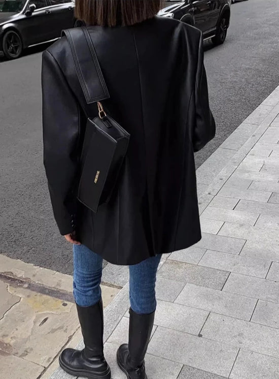 “Lara” Women’s Soft Leather Korean Style Long Sleeve Blazer