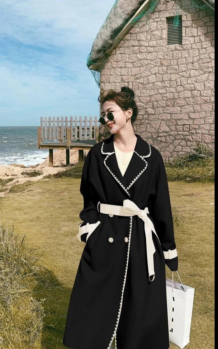 “Helena” Women’s Contrast Double-sided Wool Designer Coat