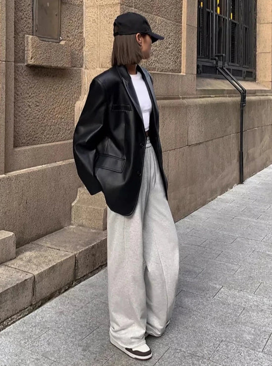 “Lara” Women’s Soft Leather Korean Style Long Sleeve Blazer