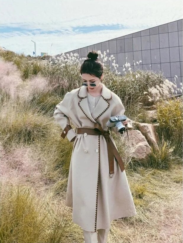 “Helena” Women’s Contrast Double-sided Wool Designer Coat