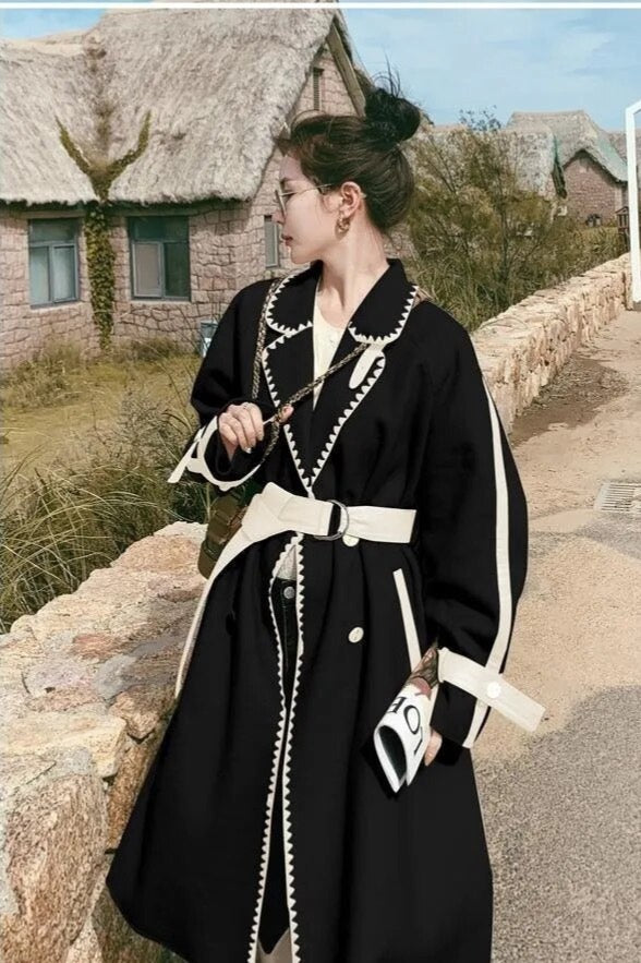 “Helena” Women’s Contrast Double-sided Wool Designer Coat
