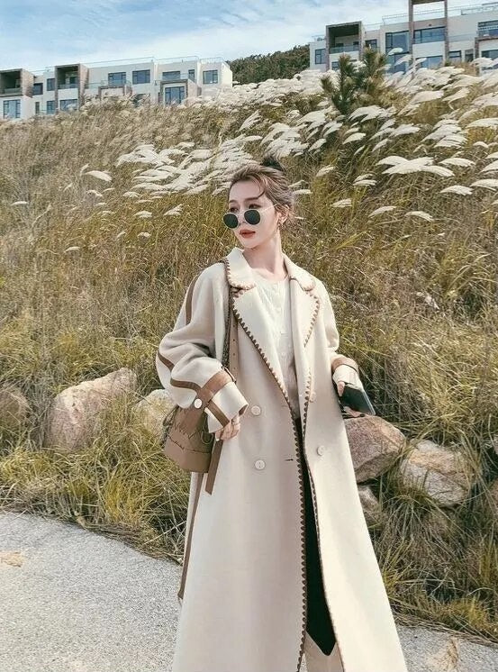 “Helena” Women’s Contrast Double-sided Wool Designer Coat