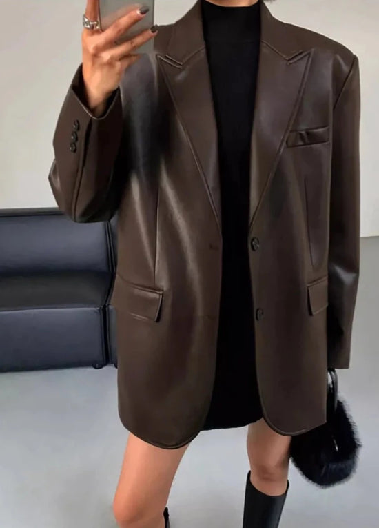 “Lara” Women’s Soft Leather Korean Style Long Sleeve Blazer