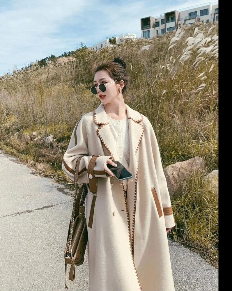“Helena” Women’s Contrast Double-sided Wool Designer Coat