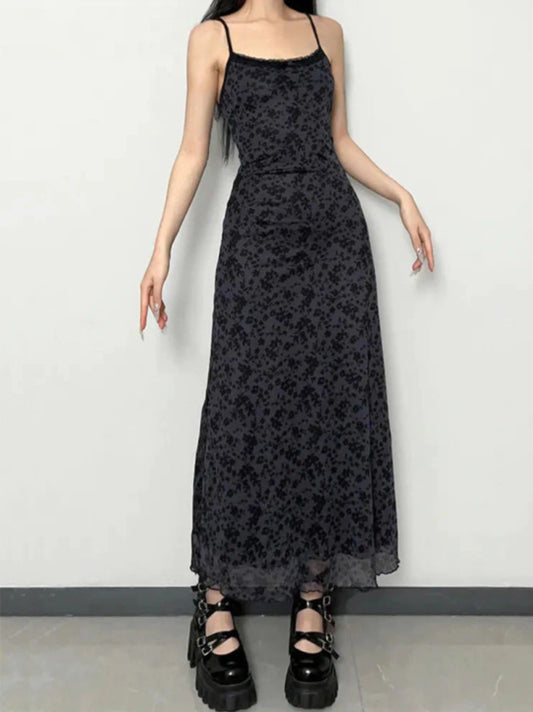 "AllBlack" Vintage Y2K Style Spaghetti Strap Maxi Dress