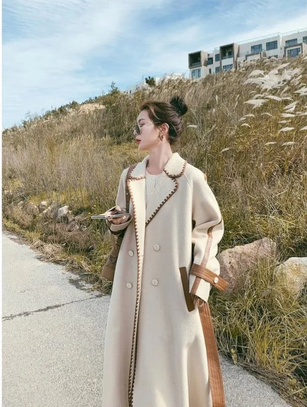 “Helena” Women’s Contrast Double-sided Wool Designer Coat