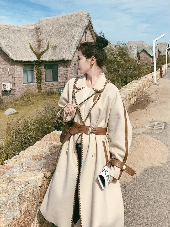 “Helena” Women’s Contrast Double-sided Wool Designer Coat