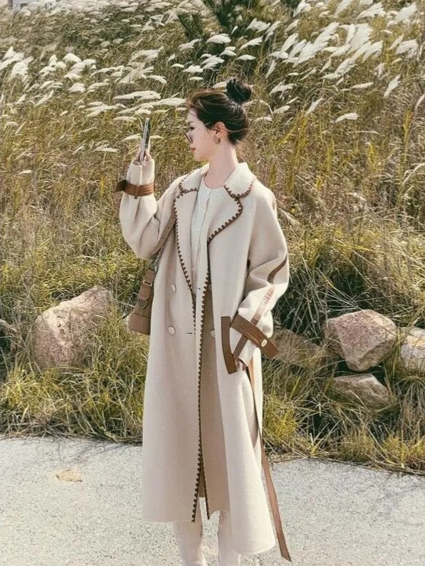 “Helena” Women’s Contrast Double-sided Wool Designer Coat
