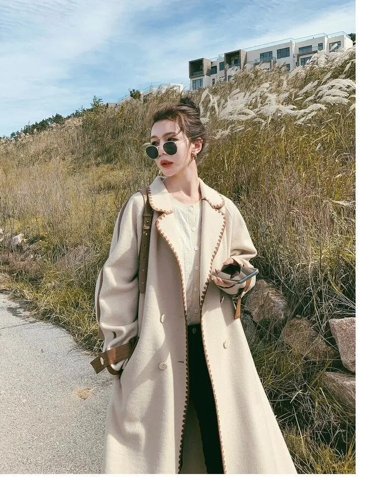 “Helena” Women’s Contrast Double-sided Wool Designer Coat