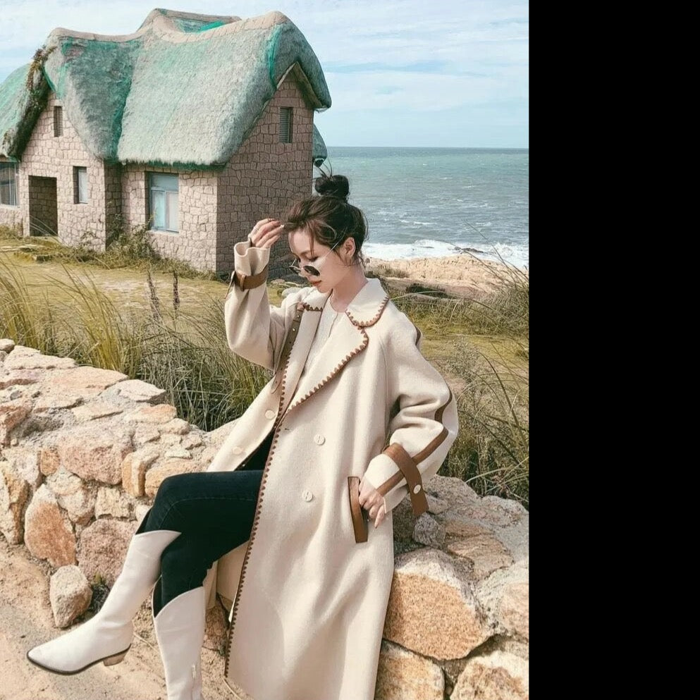 “Helena” Women’s Contrast Double-sided Wool Designer Coat
