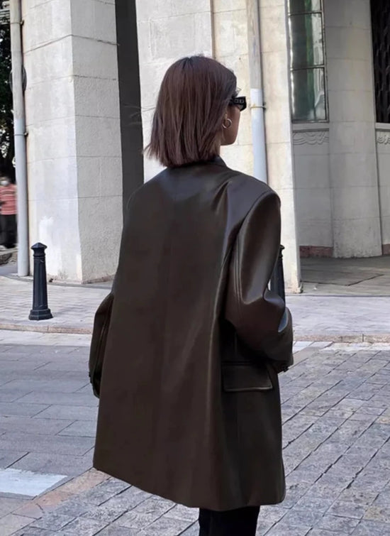 “Lara” Women’s Soft Leather Korean Style Long Sleeve Blazer