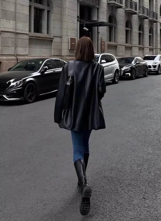 “Lara” Women’s Soft Leather Korean Style Long Sleeve Blazer