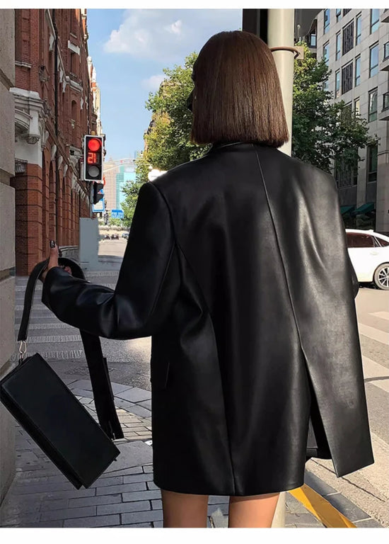 “Lara” Women’s Soft Leather Korean Style Long Sleeve Blazer