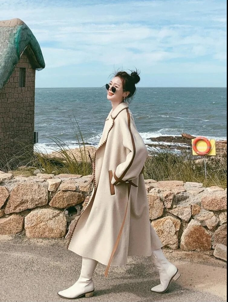 “Helena” Women’s Contrast Double-sided Wool Designer Coat