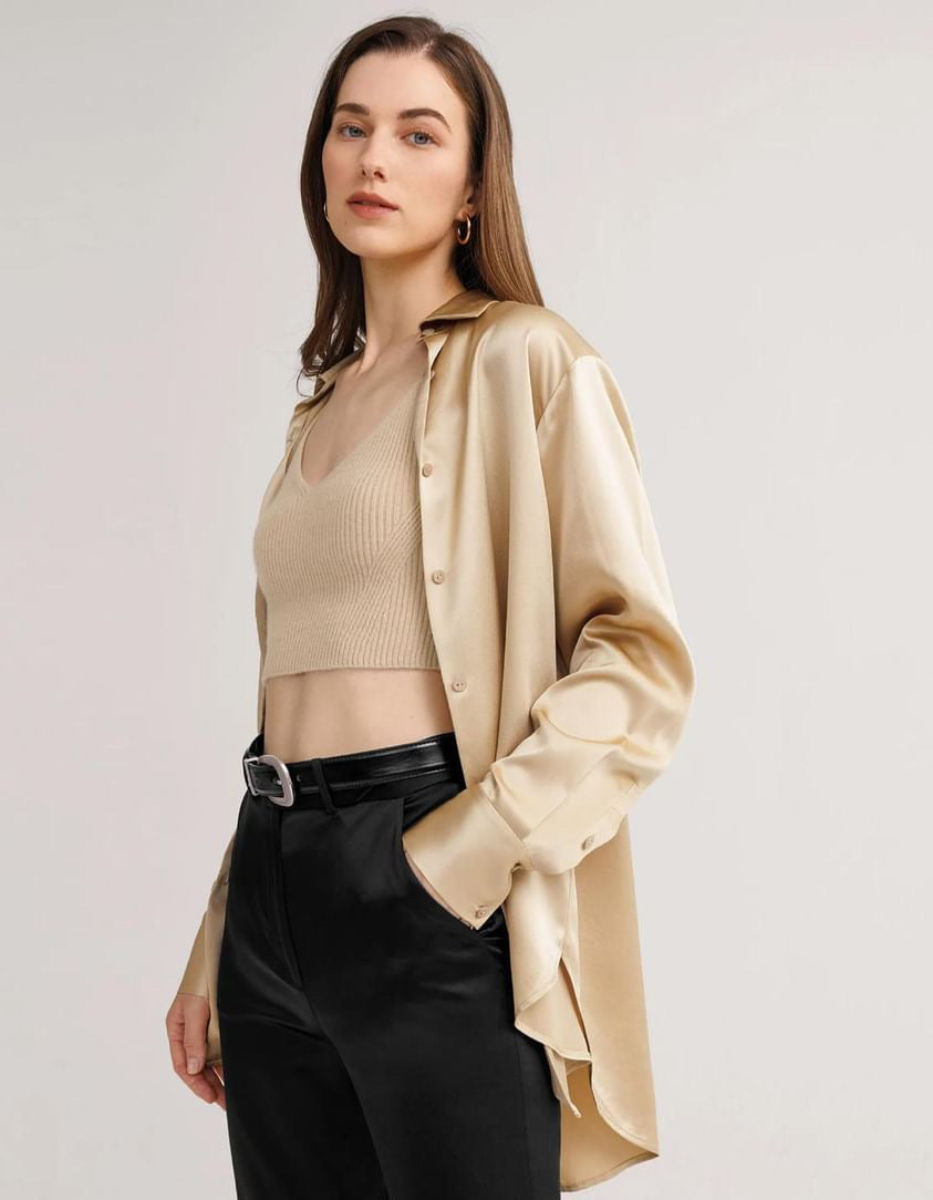 ”The Stone” Women’s Classic 22 Momme Silk Long Sleeve Blouse