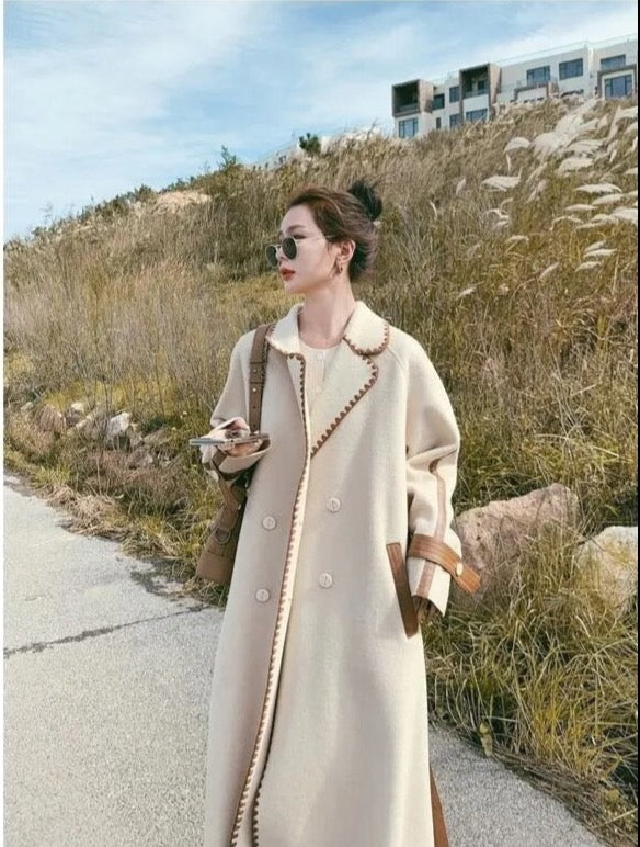 “Helena” Women’s Contrast Double-sided Wool Designer Coat
