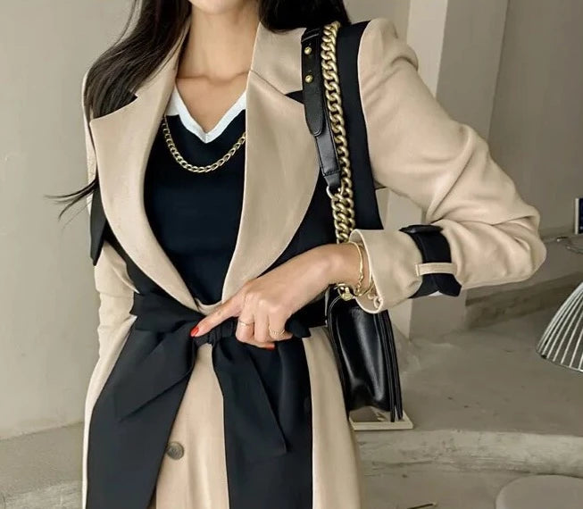 ”Ducet” Women’s Beige Wool Designer Trench Coat