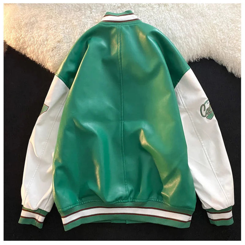 "California Dreamin" Women's Retro Letter Print Leather Baseball Jacket