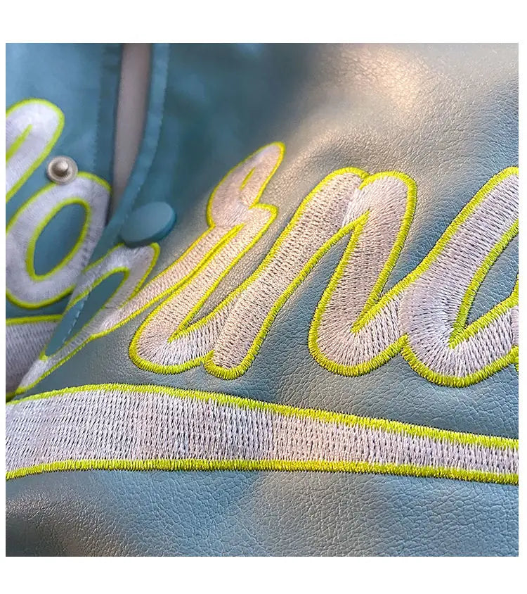 "California Dreamin" Women's Retro Letter Print Leather Baseball Jacket