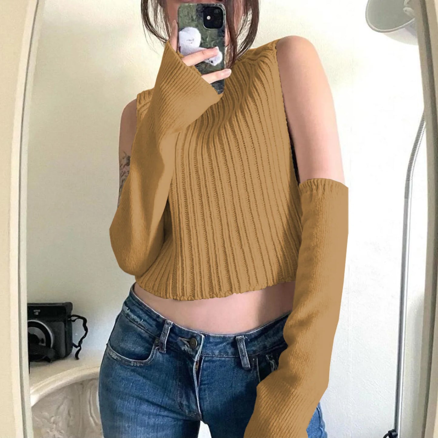 ”High Hopes” Vintage Long Sleeve Y2K Style Knitted Turtleneck Sweater Vest