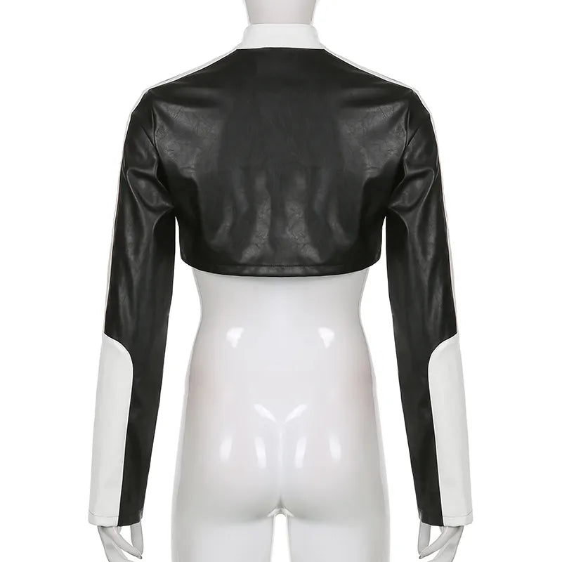 “Hot Shit” Women’s Cropped Two Tone Faux Leather Jacket
