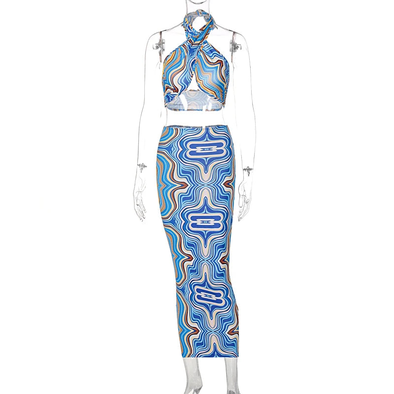"Don't Worry About Me" Sexy Tie Dye 2 Piece Bodycon Outfit Set