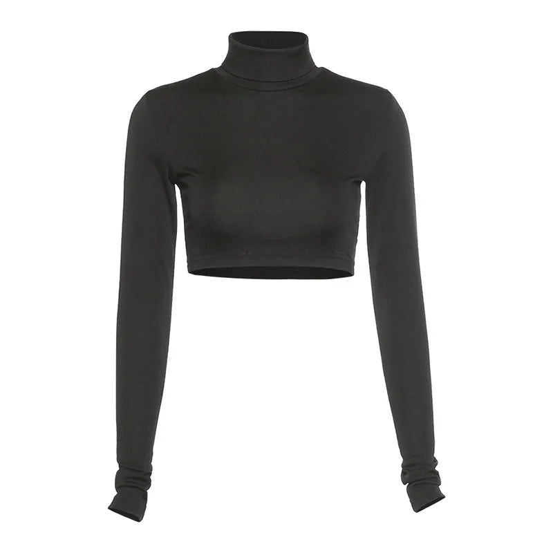 “Jolie” Women’s Basic Casual Long Sleeve Turtleneck Crop Top