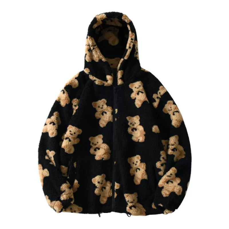 “Love Lace” Women’s Heart-shaped Harajuku Print Plush Hoodie