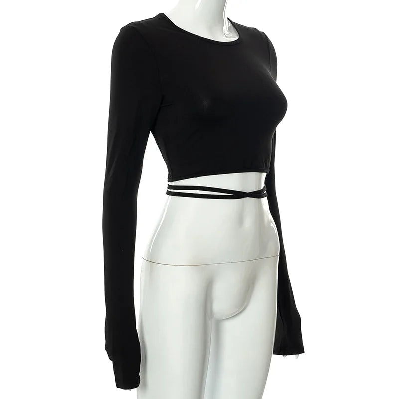 “Lil Baddie” Sexy Backless Long Sleeve Crop Top