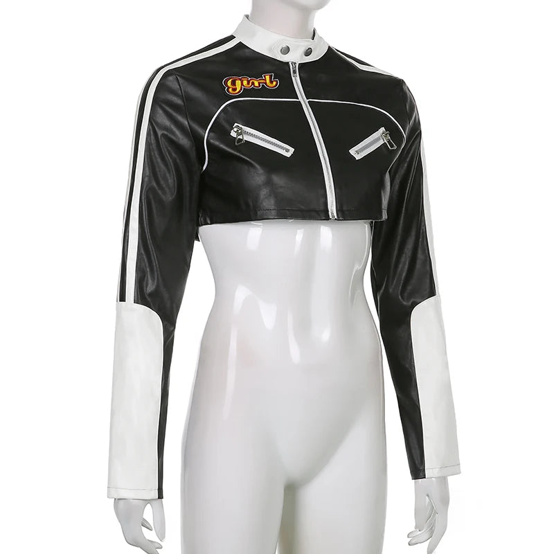 “Hot Shit” Women’s Cropped Two Tone Faux Leather Jacket