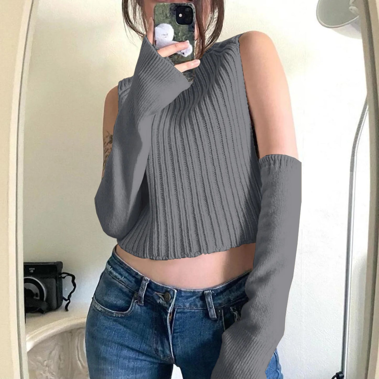 ”High Hopes” Vintage Long Sleeve Y2K Style Knitted Turtleneck Sweater Vest