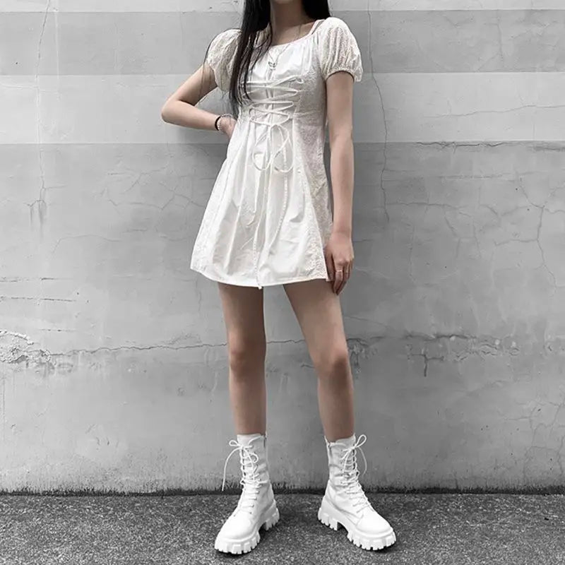 “Too Cute To Care” Women’s Designer Lace Up Mid Calf Chelsea Boots