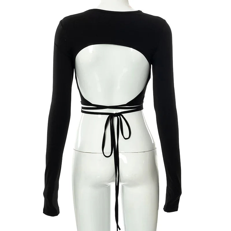 “Lil Baddie” Sexy Backless Long Sleeve Crop Top