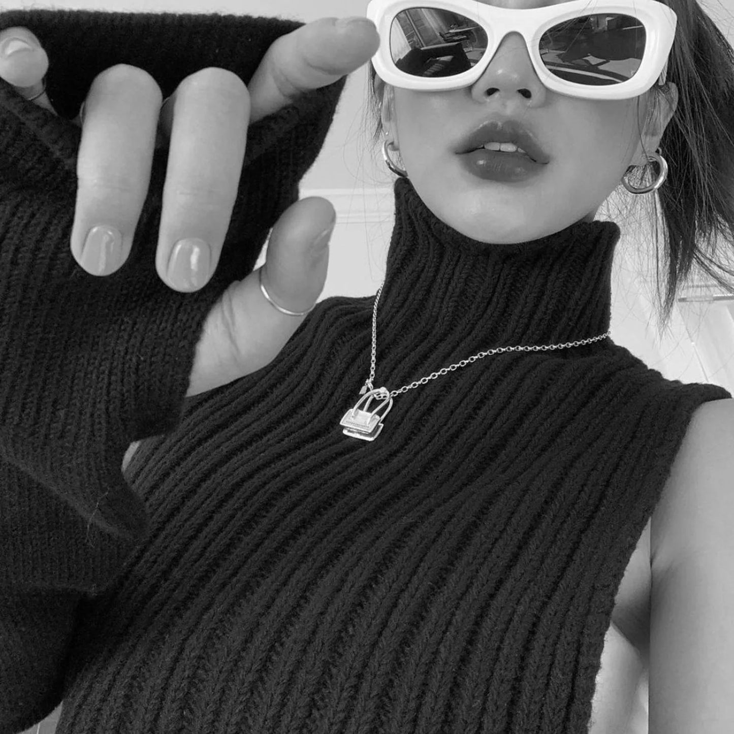 ”High Hopes” Vintage Long Sleeve Y2K Style Knitted Turtleneck Sweater Vest