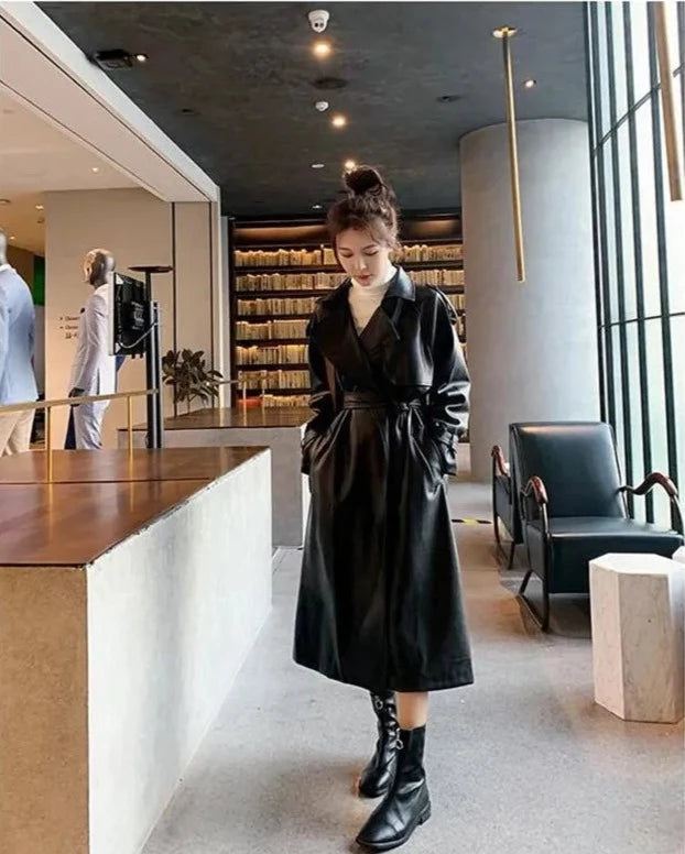 ”Lead Me On” Long Sleeve Designer Leather Trench Coat
