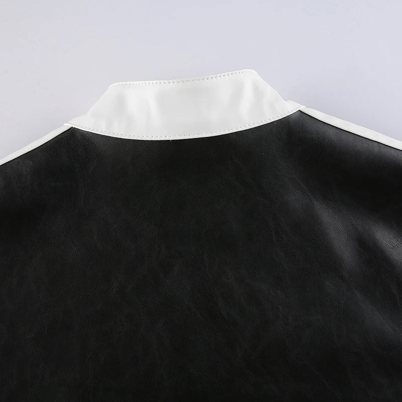 “Hot Shit” Women’s Cropped Two Tone Faux Leather Jacket