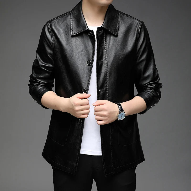 “Silky” Men’s Classic Designer Faux Leather Biker Jacket