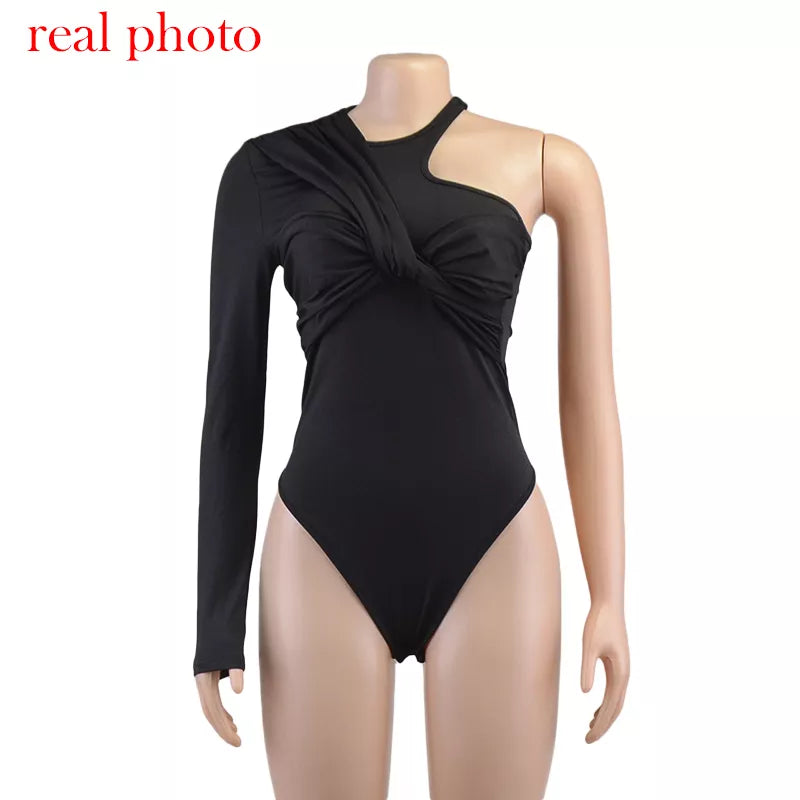 "One Time" Sexy One Shoulder Backless Bodysuit