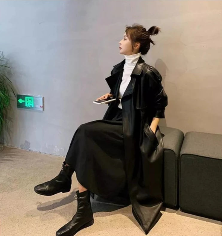 ”Lead Me On” Long Sleeve Designer Leather Trench Coat