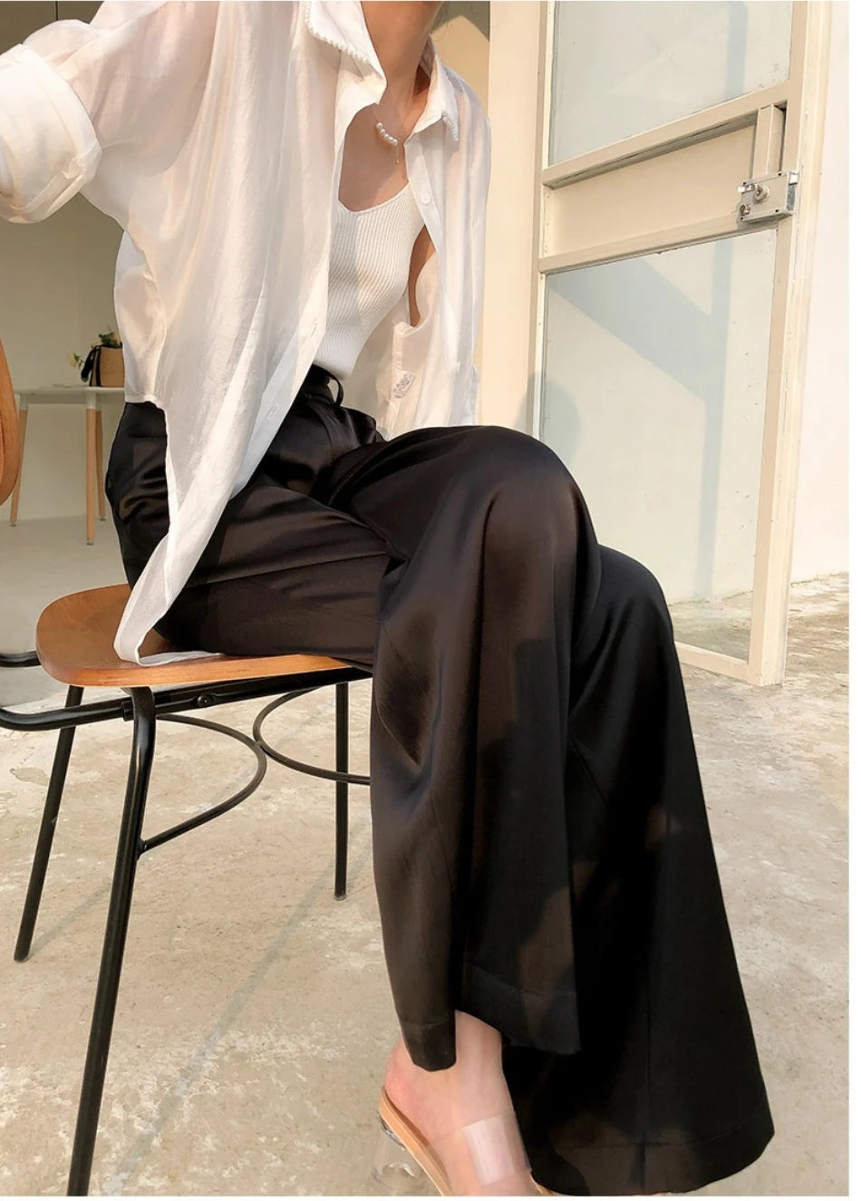 “Sway” Women’s Elegant High Waist Wide Leg Silk Pants